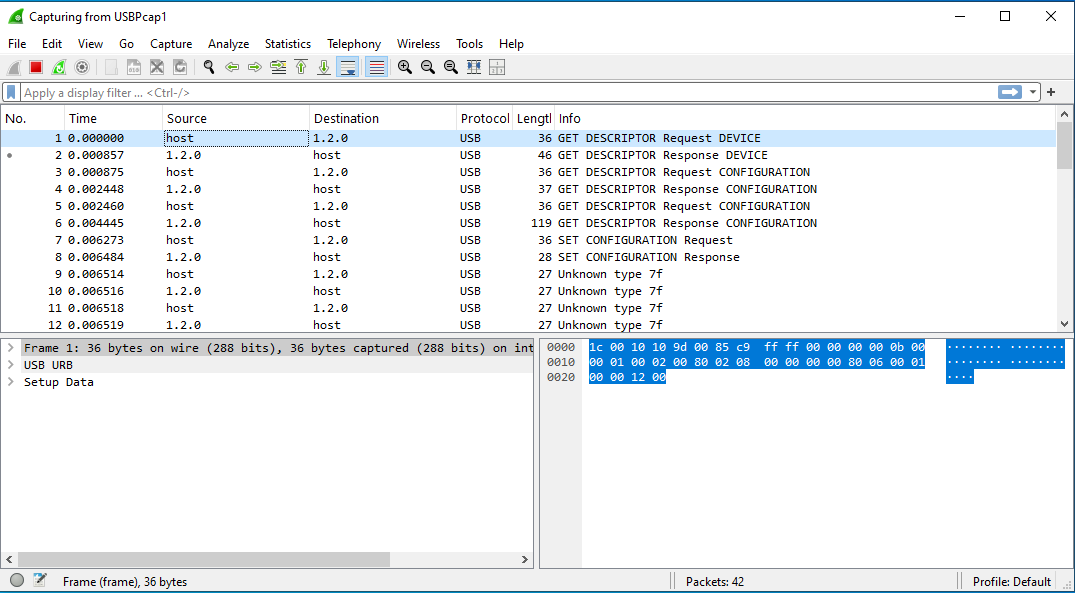Capturing from USBPcap1